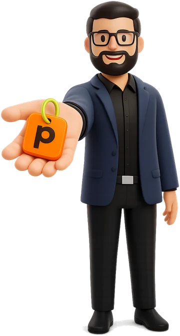 Personagem do Pendura segurando uma etiqueta